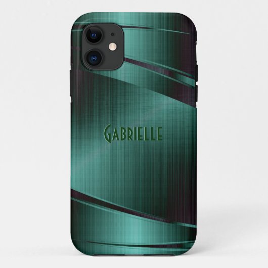 メタリックグリーンデザインブラシ仕上げアルミルック Case-Mate iPhoneケース (裏面)