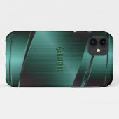 メタリックグリーンデザインブラシ仕上げアルミルック Case-Mate iPhoneケース (裏面(横))