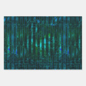 メタリックグリーンパープルターコイズストライプスクリプト ラッピングペーパーシート (正面3)