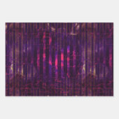 メタリックグリーンパープルターコイズストライプスクリプト ラッピングペーパーシート (正面2)