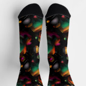 メタリックグリーンピンクオレンジ付き未来的な六角形 ソックス (上部)