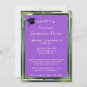 メタリックグリーンフレーム紫ディナーキャップ卒業 招待状 (正面)