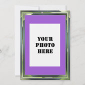 メタリックグリーンフレーム紫ディナーキャップ卒業 招待状 (裏面)