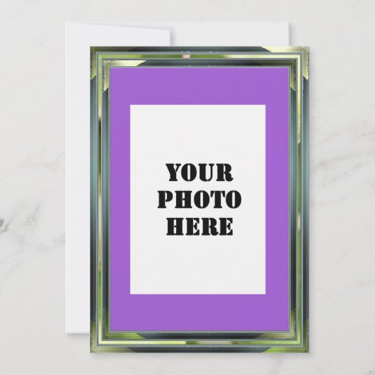 メタリックグリーンフレーム紫ディナーキャップ卒業 招待状 (裏面)