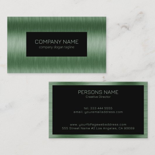 メタリックグリーンブラシ仕上げアルミテクスチャの外観 名刺 (正面/裏面)