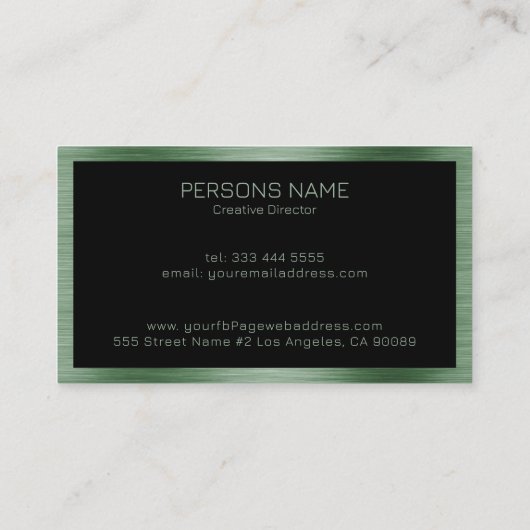 メタリックグリーンブラシ仕上げアルミテクスチャの外観 名刺 (裏面)