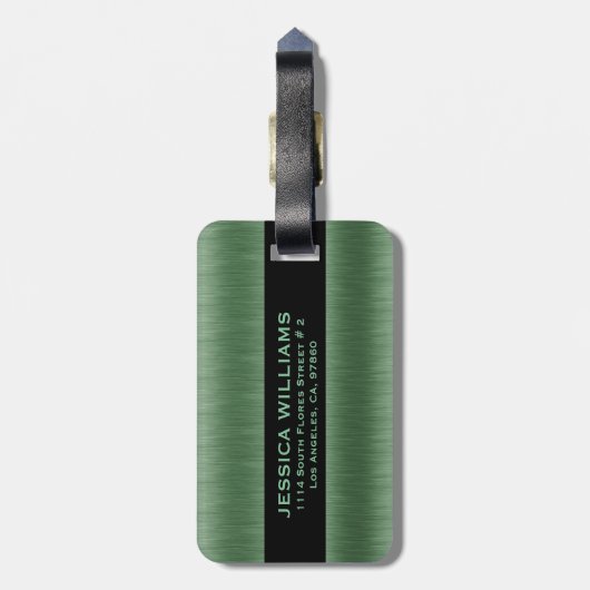 メタリックグリーンブラシ仕上げアルミテクスチャ ラゲッジタグ (裏面縦)