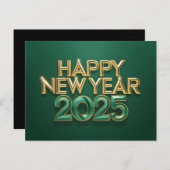 メタリックグリーン金ゴールドハッピーニューイヤー2025 シーズンポストカード (正面/裏面)