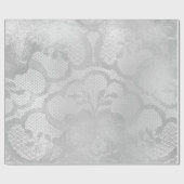 メタリックグレーシルバーモノクロブライダルフローラレース ラッピングペーパー (フラット)