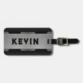 メタリックグレーテクスチャイメージジオメトリデザイン ラゲッジタグ (正面横)