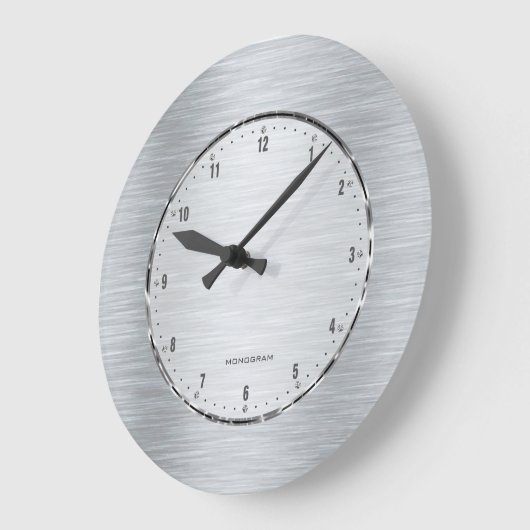メタリックグレーブラシ仕上げアルミルック ラージ壁時計 (傾斜)
