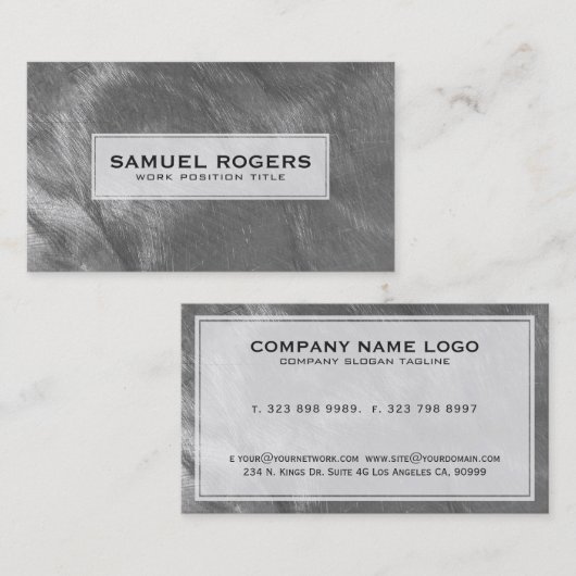 メタリックグレーブラシ仕上げスチールの外観 名刺 (正面/裏面)