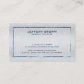 メタリックグレーブルー縁どブラシ仕上げ鋼製ルック 名刺 (裏面)