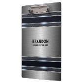 メタリックグレー工業用幾何学的デザインモノグラム クリップボード (左)