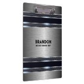 メタリックグレー工業用幾何学的デザインモノグラム クリップボード (右)