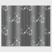 メタリックグレー、白い渦巻きクリスマス ラッピングペーパー (フラット)