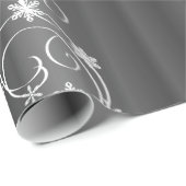 メタリックグレー、白い渦巻きクリスマス ラッピングペーパー (ロールコーナー)