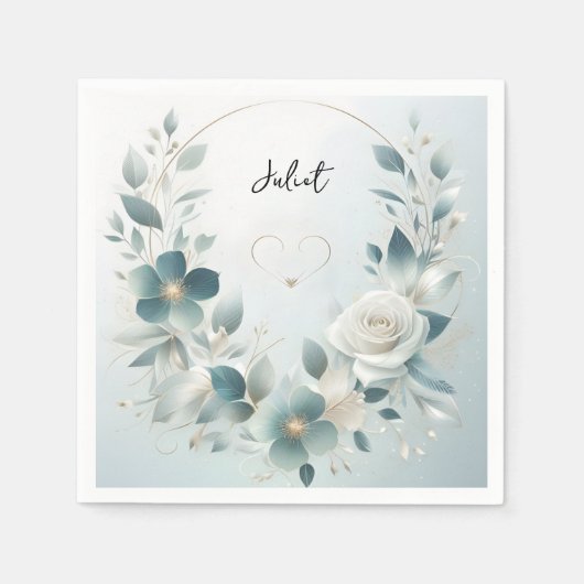 メタリックグロス シャイニー ハイ エンド シルバー ブライダル シャワー スタンダードカクテルナプキン (正面)