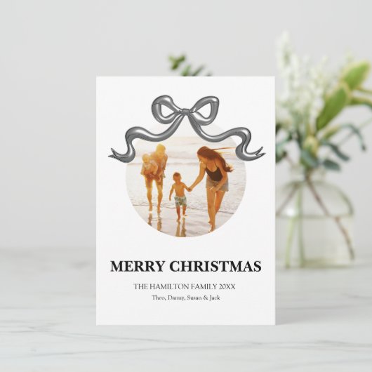 メタリックコケット弓クリスマスフォトカード シーズンカード (スタンド正面)