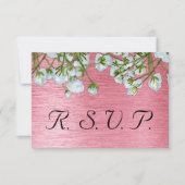 メタリックコンテンポラリーピンクとホワイトのフローラRSVP 出欠カード (正面)