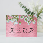 メタリックコンテンポラリーピンクとホワイトのフローラRSVP 出欠カード (スタンド正面)
