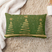 メタリックゴールデンツリークリスマスラグジュアリーギフトグリーン ランバークッション (ブランケット)