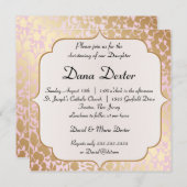 メタリックゴールデンバラピンクバプテスマ招待状 招待状 (正面/裏面)