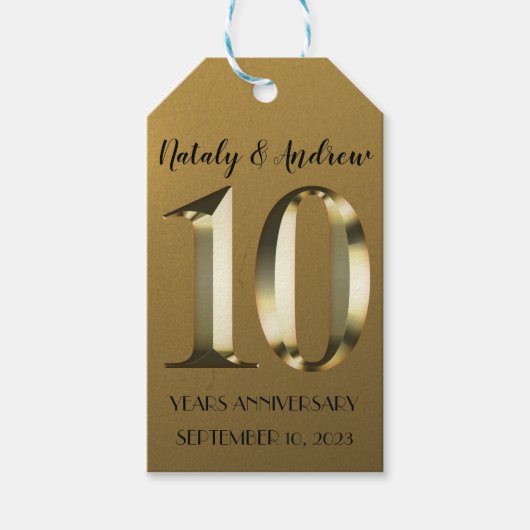 メタリックゴールデン結婚10周年 ギフトタグ (正面)