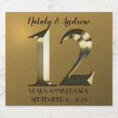 メタリックゴールデン結婚12周年きらめく スパークリングワインラベル (シングルラベル)