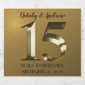 メタリックゴールデン結婚15周年 スパークリングワインラベル (シングルラベル)