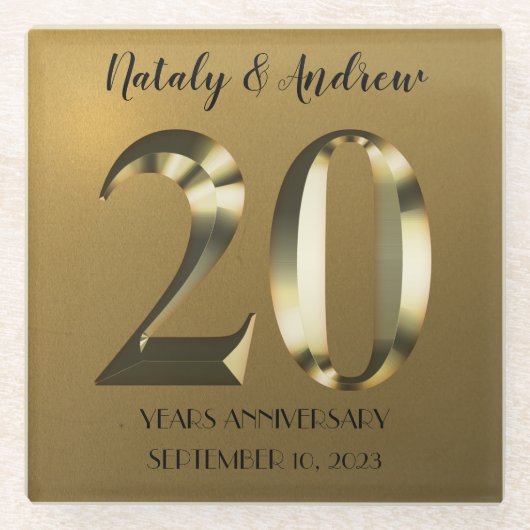 メタリックゴールデン結婚20周年 ガラスコースター (正面)