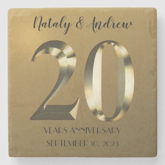 メタリックゴールデン結婚20周年 ストーンコースター (正面)