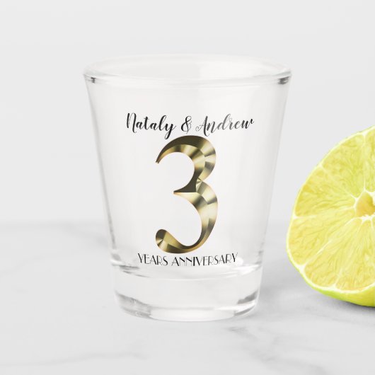 メタリックゴールデン結婚3周年 ショットグラス (正面)