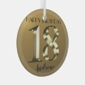 メタリックゴールデン18歳の誕生日 ガラスオーナメント (正面右)