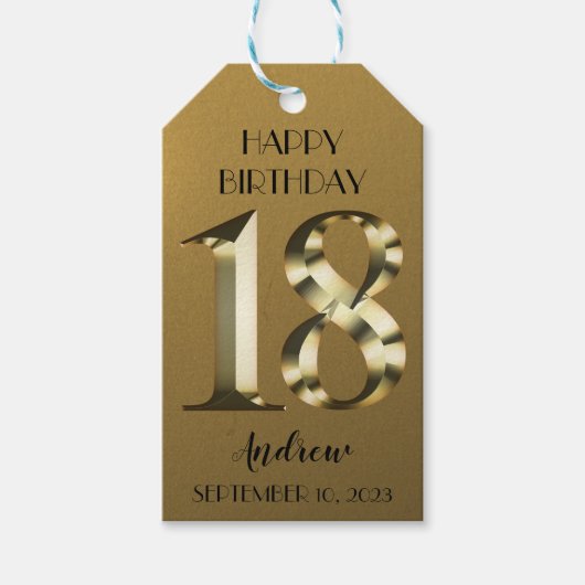 メタリックゴールデン18歳の誕生日 ギフトタグ (正面)