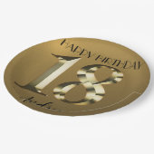 メタリックゴールデン18歳の誕生日 ペーパープレート (アングル)