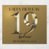 メタリックゴールデン19歳きらめく誕生日ワインラベル スパークリングワインラベル (シングルラベル)