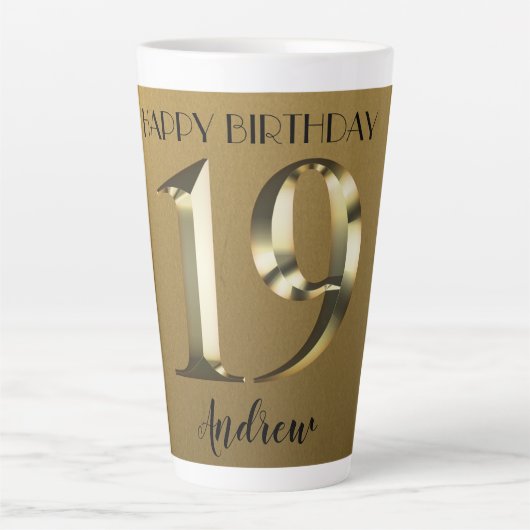 メタリックゴールデン19歳の誕生日 カフェラテマグ (正面)