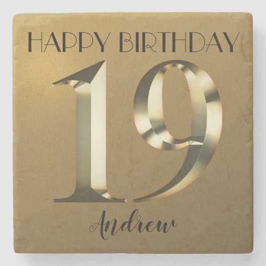 メタリックゴールデン19歳の誕生日 ストーンコースター (正面)