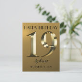 メタリックゴールデン19歳の誕生日 ポストカード (スタンド正面)