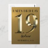 メタリックゴールデン19歳の誕生日 ポストカード (正面/裏面)