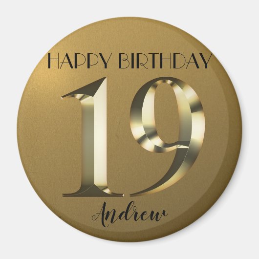 メタリックゴールデン19歳の誕生日 マグネット (正面)