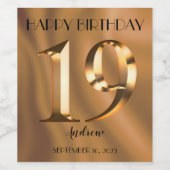 メタリックゴールデン19歳の誕生日 ワインラベル (シングルラベル)
