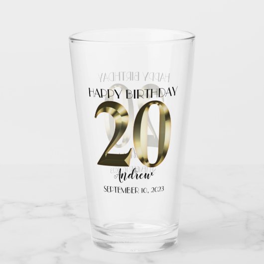 メタリックゴールデン20歳の誕生日 タンブラーグラス (正面)