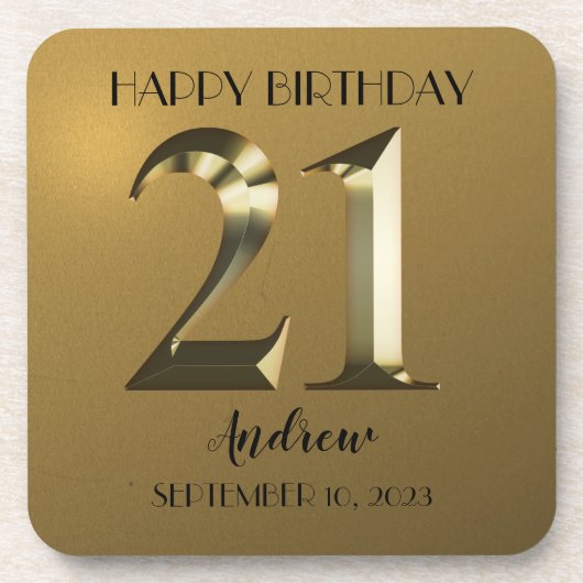 メタリックゴールデン21歳の誕生日 コースター (正面)