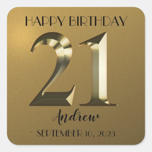 メタリックゴールデン21歳の誕生日 スクエアシール (正面)