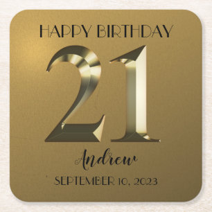 メタリックゴールデン21歳の誕生日 スクエアペーパーコースター