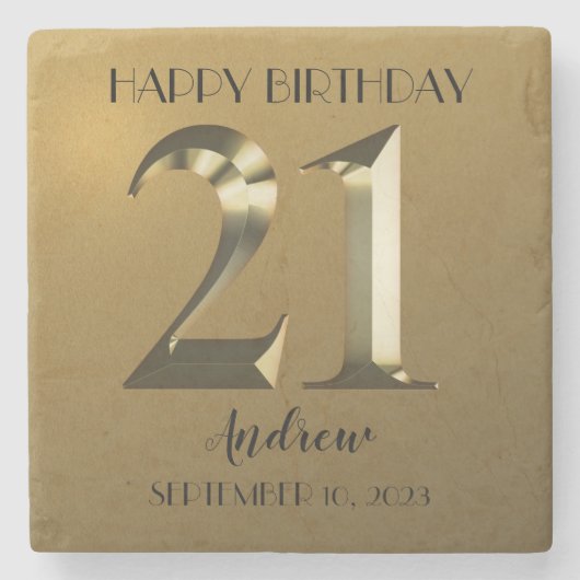 メタリックゴールデン21歳の誕生日 ストーンコースター (正面)