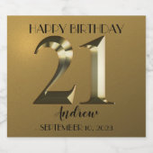 メタリックゴールデン21歳の誕生日 スパークリングワインラベル (シングルラベル)
