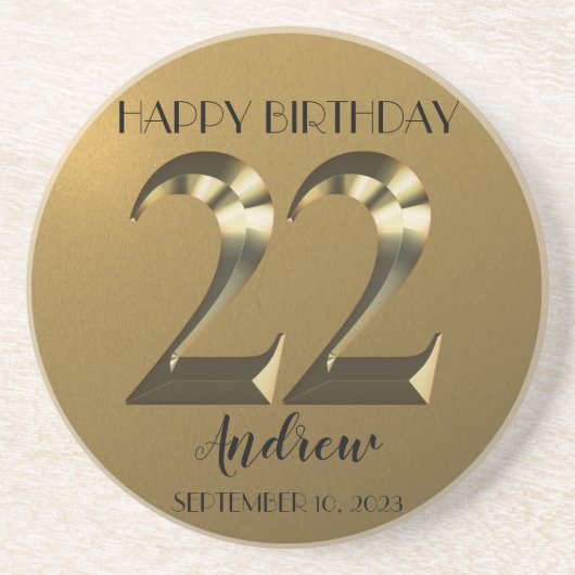 メタリックゴールデン22th誕生日 コースター (正面)